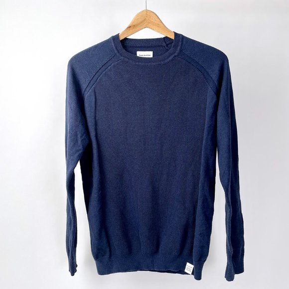 Men's Frank And Oak Ribbed Crew Neck Sweater, Navy Blue, Size L - Picture 1 of 8